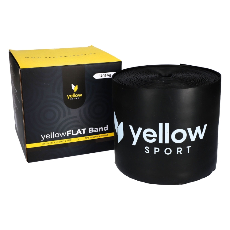 Taśma rehabilitacyjna yellowFLAT Band TPE, czarna. Opór 12-15 kg