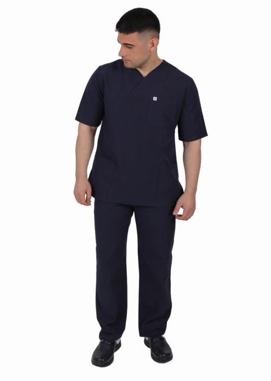 Spodnie medyczne męskie z bocznymi kieszeniami - granat