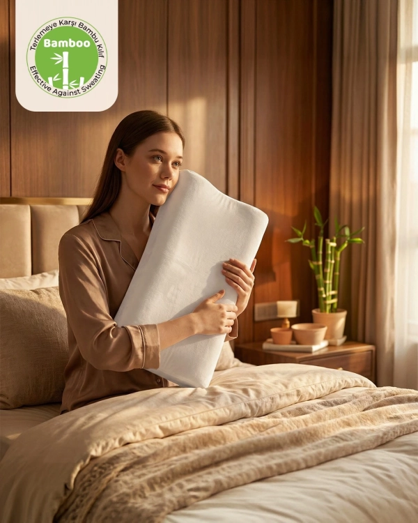 Poduszka ortopedyczna do spania z pianki termoelastycznej, w pokrowcu z przędzy bambusa Variteks 651