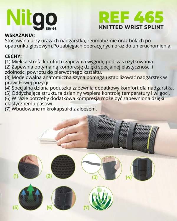 Tkaninowa opaska na nadgarstek z anatomiczną szyną