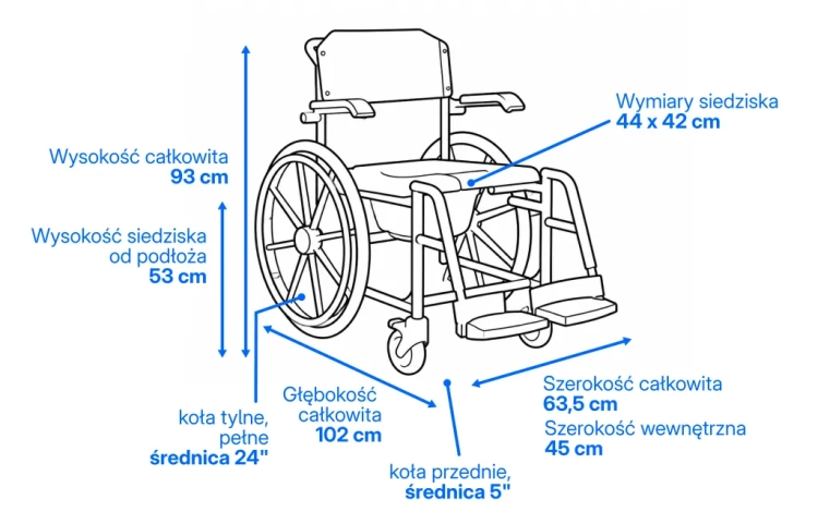 Wózek inwalidzki aluminiowy z funkcją toaletowo-prysznicową - COMPLEX-TIM