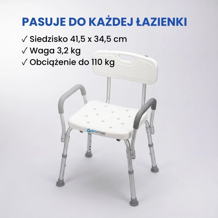 Krzesło pod prysznic z oparciem i podłokietnikami Oromed