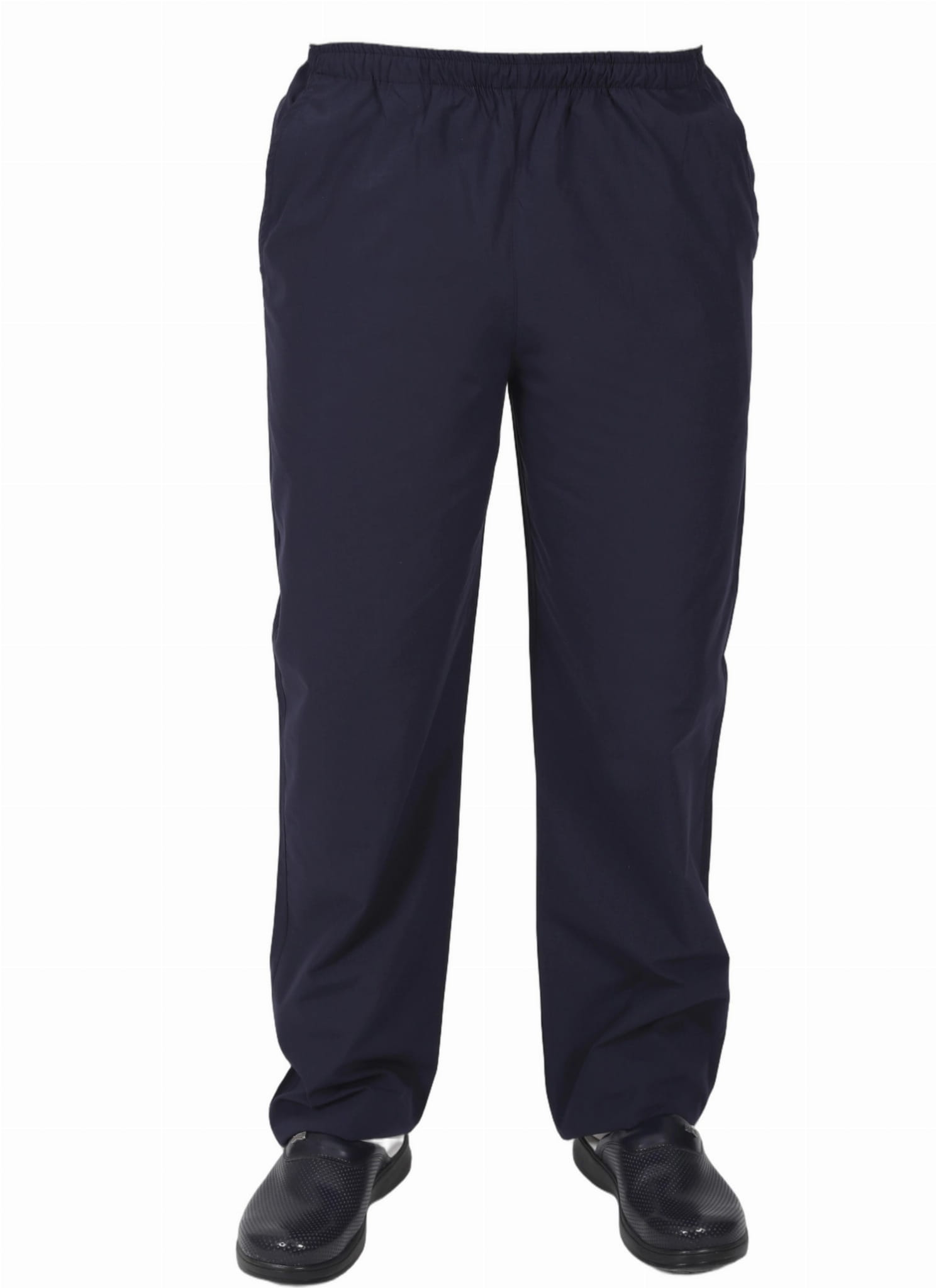 Spodnie medyczne męskie z bocznymi kieszeniami, tylna kieszonką, gumką w talii, proste nogawki,  kolor granatowy