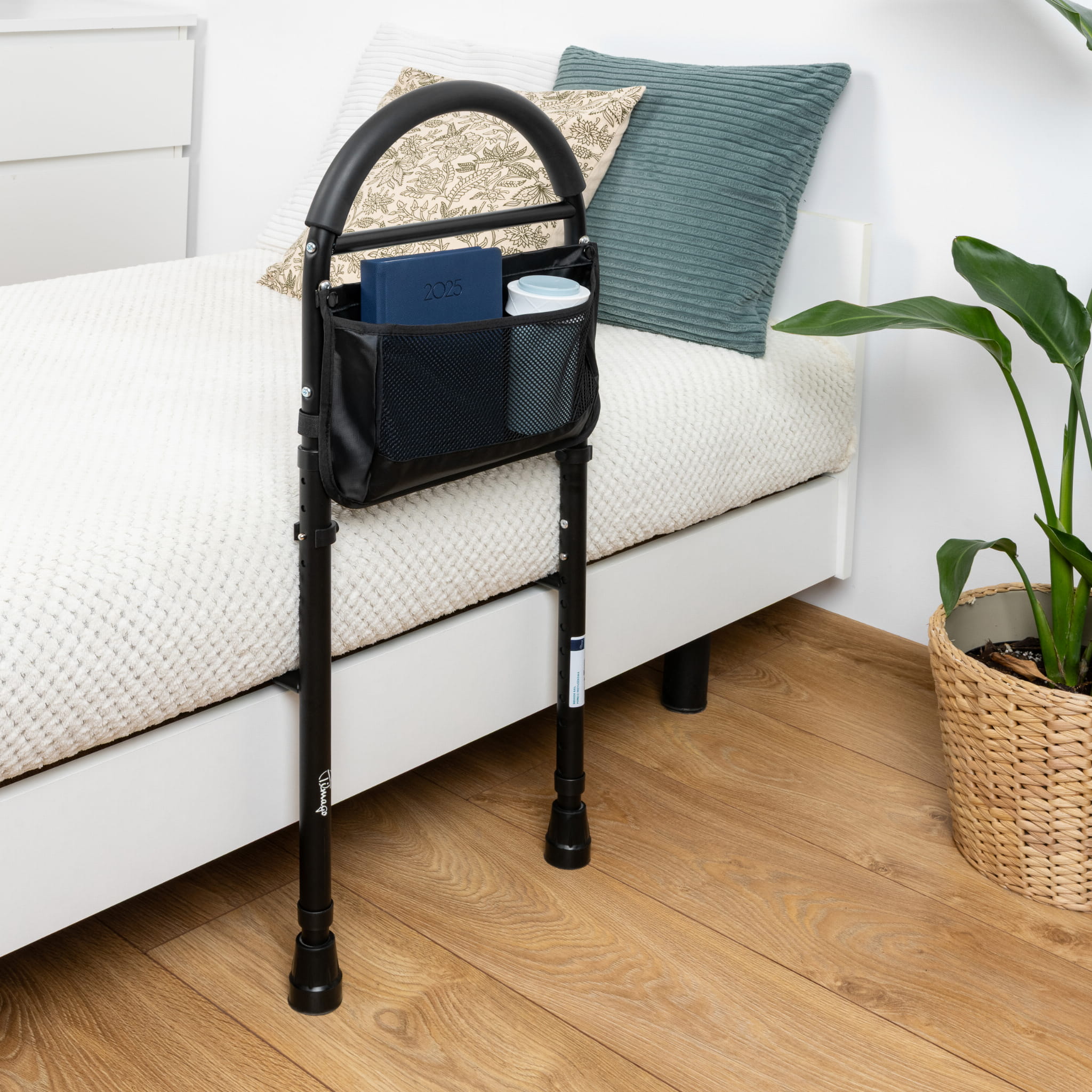 Poręcz przyłóżkowa do wstawania z łóżka lub siadania - kolor czarny, regulowane nóżki - Timago